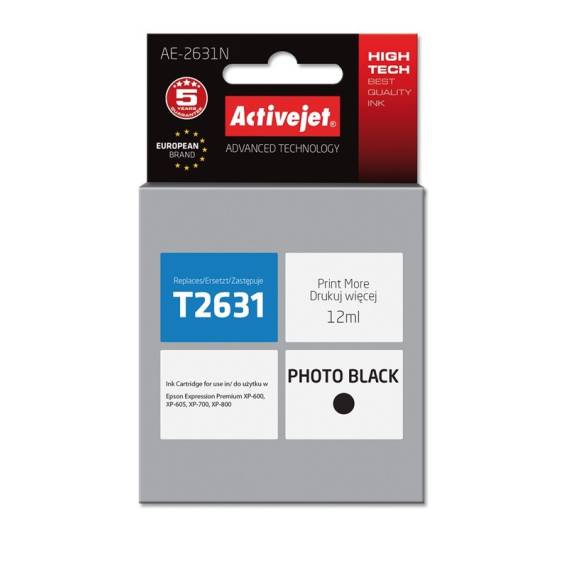 Obrázok pre Activejet AE-2631N Ink (náhradní inkoust Epson 26 T2631; Supreme; 12 ml; černý)
