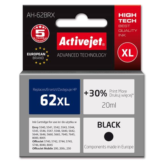 Obrázok pre Activejet AH-62BRX (náhradní inkoust HP 62XL C2P05AE; Premium; 20 ml; černý)