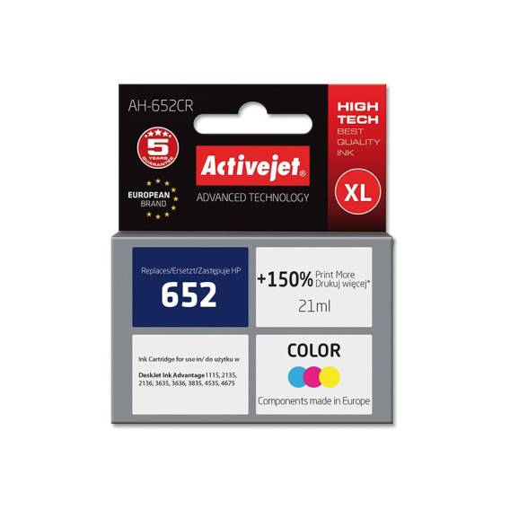Obrázok pre Activejet AH-652CR Inkoust (náhrada za HP 652 F6V24AE; Premium; 21 ml; barevný)