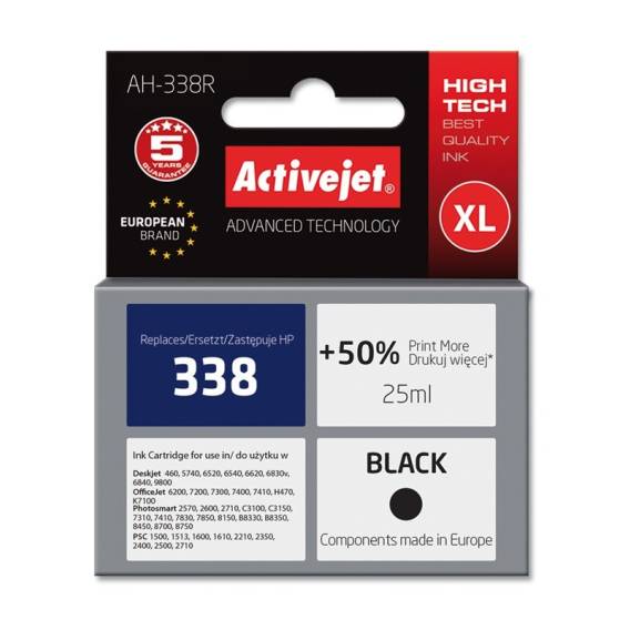 Obrázok pre Activejet Inkoust AH-338R (náhradní inkoust HP 338 C8765EE; prémiový; 25 ml; černý)