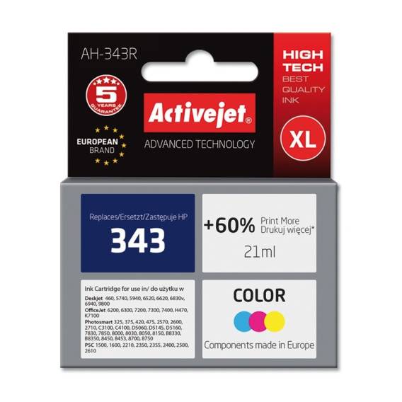 Obrázok pre Activejet Inkoust AH-343R (náhradní inkoust HP 343 C8766EE; prémiový; 21 ml; barevný)