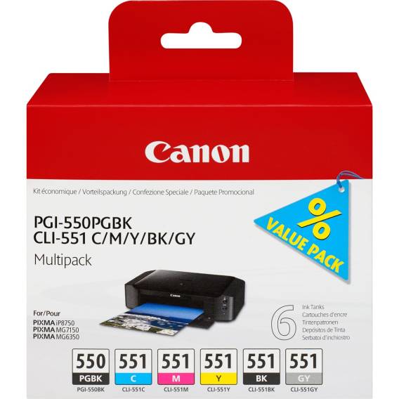 Obrázok pre Canon 6496B005 inkoustová náplň 6 kusů Originální Černá fotografická, Cyan fotografická, Šedá fotografická, Magenta fotografická, Černá, Fotografická žlutá
