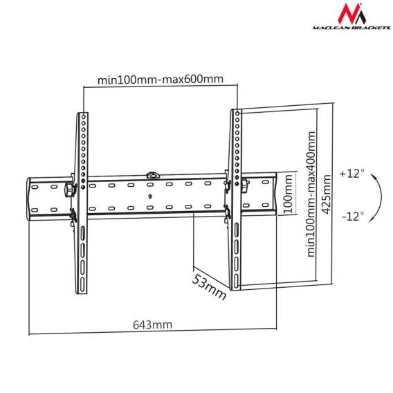 Obrázok pre Držák televizoru 37-85" Maclean MC-668, černý, do 40kg, max vesa 600x400