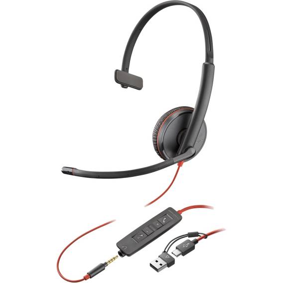 Obrázok pre HP Poly Monaurální headset Poly Blackwire 3215 USB-C + 3,5mm konektor + adaptér USB-C/A (sada)
