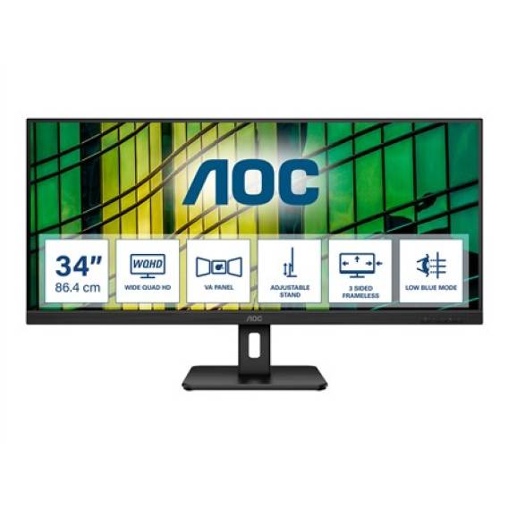 Obrázok pre AOC E2 U34E2M/BK počítačový monitor 86,4 cm (34") 3440 x 1440 px UltraWide Quad HD LED Černá