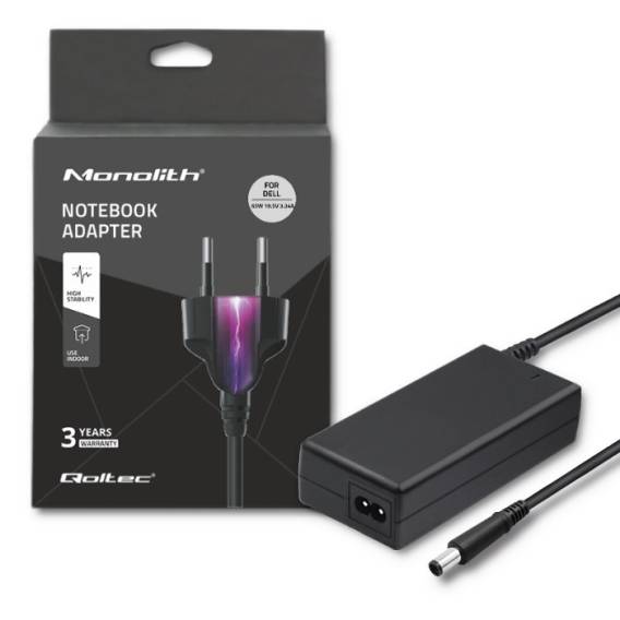 Obrázok pre Qoltec 51519.65W Napájecí adaptér pro Dell | 65 W | 19,5 V | 3.34A | 7,4 * 5,0 + kolík | + napájecí kabel