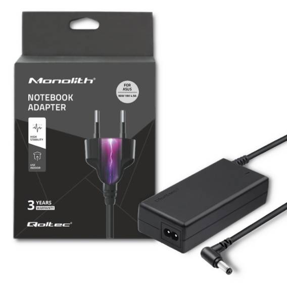 Obrázok pre Qoltec 50075.90W Napájecí adaptér pro Asus | 90 W | 19V | 4.9A | 5,5 * 2,5 | + napájecí kabel
