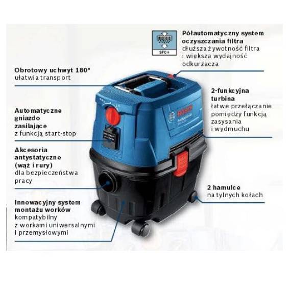 Obrázok pre Bosch GAS 15 PS Professional 15 l Cylindrový Suchý 1100 W Prachový sáček