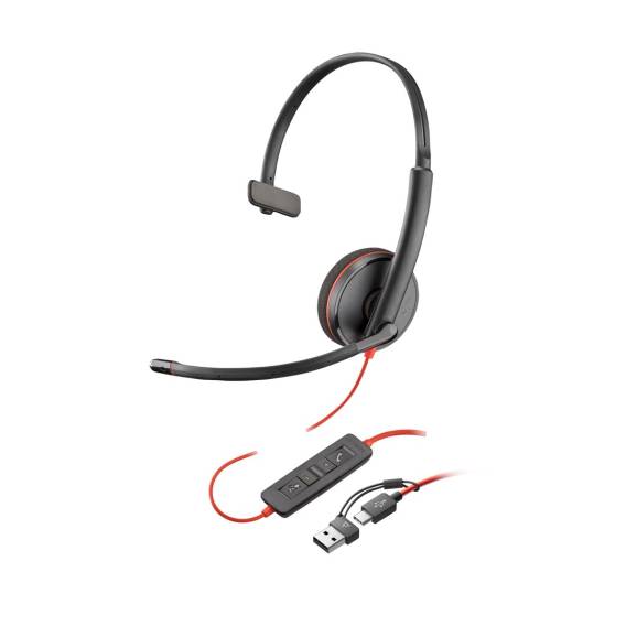 Obrázok pre HP Poly Monaurální náhlavní souprava Poly Blackwire 3210 USB-C + adaptér USB-C/A