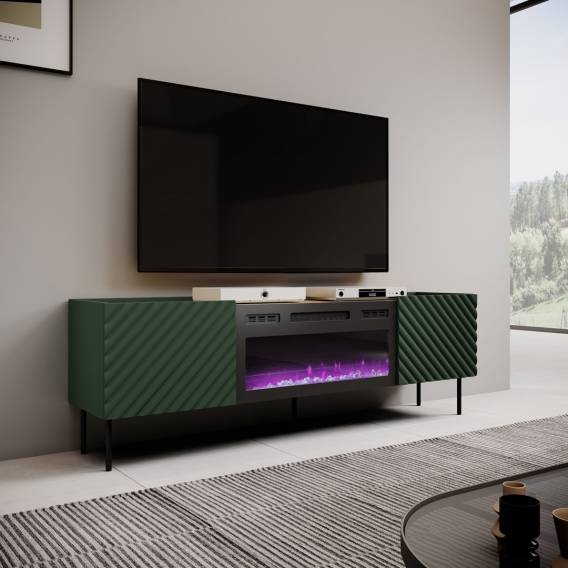 Obrázok pre RTV skříňka s elektrickým krbem ONDA 180,5x40xH58,39 zelená (stojící nebo nástěnná)