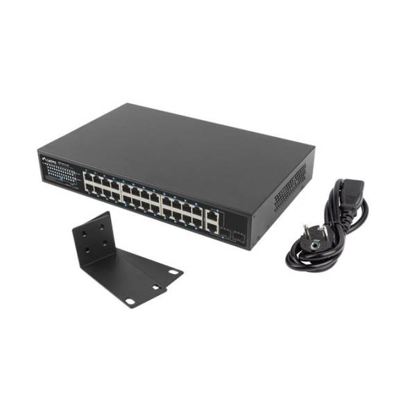 Obrázok pre Lanberg RSFE-24P-2C-250 síťový přepínač Nespravované Gigabit Ethernet (10/100/1000) Podpora napájení po Ethernetu (PoE) 1U Černá