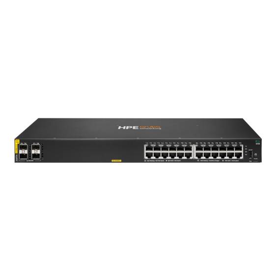 Obrázok pre HPE Aruba Networking CX 6100 24G Class4 PoE 4SFP+ 370W Switch Řízený L3 Gigabit Ethernet (10/100/1000) Podpora napájení po Ethernetu (PoE) 1U Černá