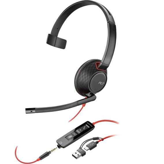 Obrázok pre HP Poly Monaurální headset Poly Blackwire 5210 USB-C + 3,5mm konektor + adaptér USB-C/A