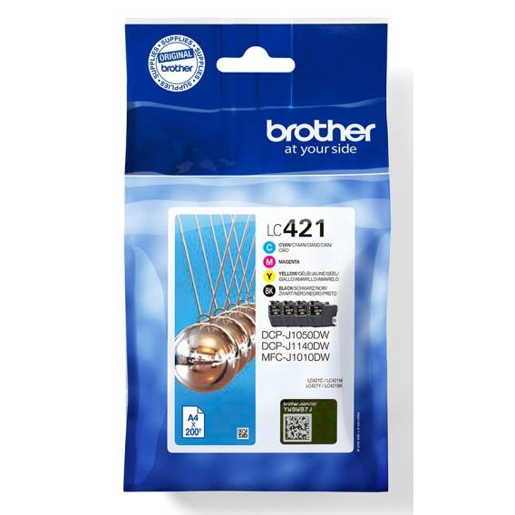 Obrázok pre Brother LC-421VAL PagePack 4 kusů Originální Standardní výtěžnost Černá, Azurová, Purpurová, Žlutá