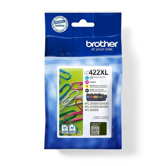 Obrázok pre Brother LC422XLVAL inkoustová náplň 4 kusů Originální Černá, Azurová, Purpurová, Žlutá