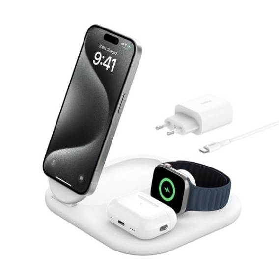 Obrázok pre Belkin BoostCharge Sluchátka, Chytrý telefon, Chytré hodinky Bílá USB Bezdrátové nabíjení Rychlé nabíjení Vnitřní