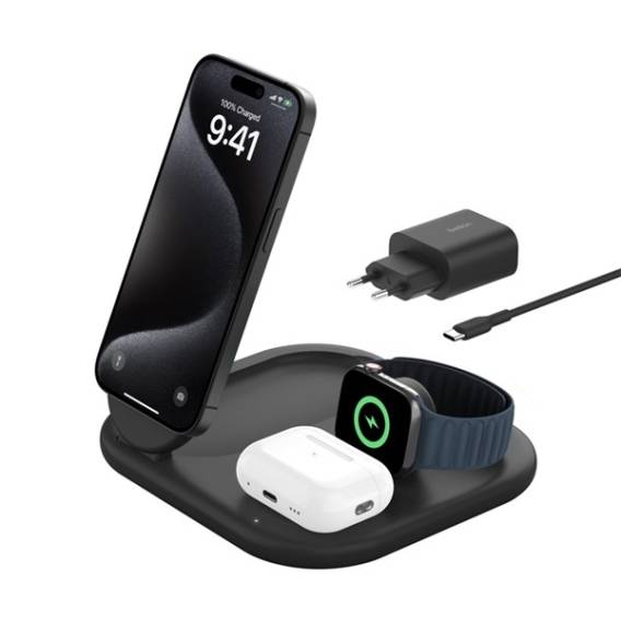 Obrázok pre Belkin BoostCharge Sluchátka, Chytrý telefon, Chytré hodinky Černá USB Bezdrátové nabíjení Rychlé nabíjení Vnitřní