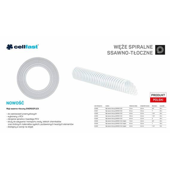 Obrázok pre CELLFAST WĄŻ SSAWNO-TŁOCZNY DO POMP 50mm x 25mb BEZBARWNY ENERGO-FLEX