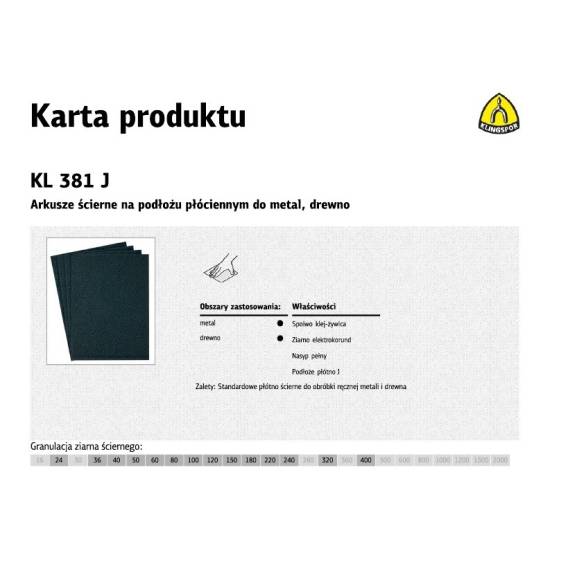 Obrázok pre KLINGSPOR PŁÓTNO ARKUSZ  P 320   KL381J  /50szt.