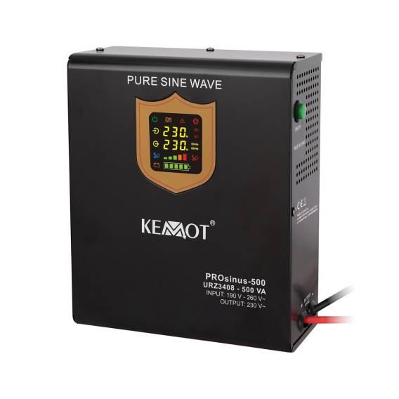 Obrázok pre Wall-mounted emergency power supply KEMOT PROsinus-500 converter with pure sine wave and charging function 12V 230V 500VA/300W