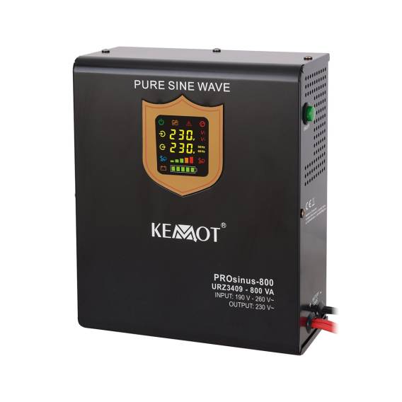 Obrázok pre Wall-mounted emergency power supply KEMOT PROsinus-800 converter with pure sine wave and charging function 12V 230V 800VA/500W