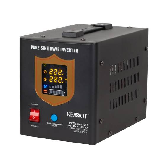Obrázok pre Uninterruptible power supply KEMOT PROsinus-500 converter with pure sine wave and charging function 12V 230V 500VA/300W - black color