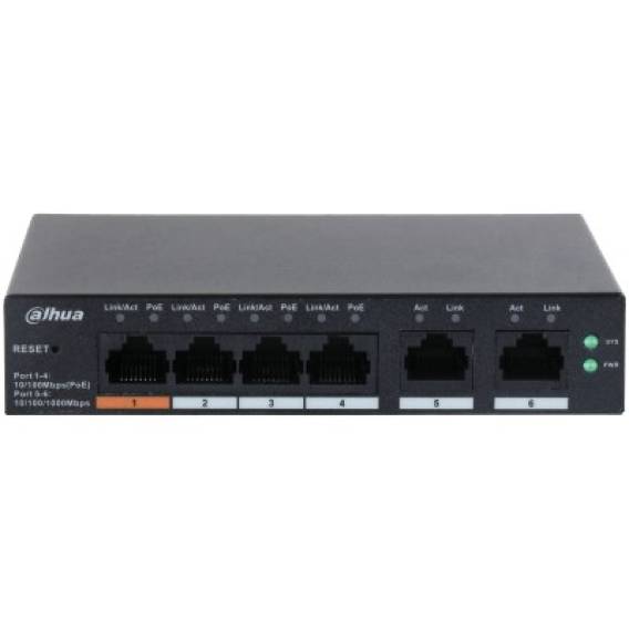 Obrázok pre Dahua Technology DH-CS4006-4ET-60 síťový přepínač Řízený L2 Gigabit Ethernet (10/100/1000) Podpora napájení po Ethernetu (PoE) Černá