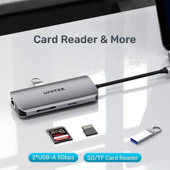 Obrázok pre UNITEK ACTIVE HUB USB-C 2X HDMI 4K, RJ45, PD 100W