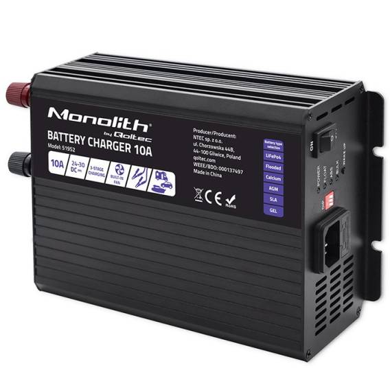 Obrázok pre Qoltec 51952 Chytrá nabíječka Monolith pro LiFePO4 AGM GEL SLA baterie | 10A | 24V