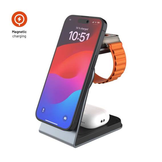 Obrázok pre FIXED FIXMPOS-AL-GR nabíječka na PDA/mobilní telefon Chytrý telefon, Chytré hodinky, Sluchátka Šedá USB Bezdrátové nabíjení Rychlé nabíjení Vnitřní