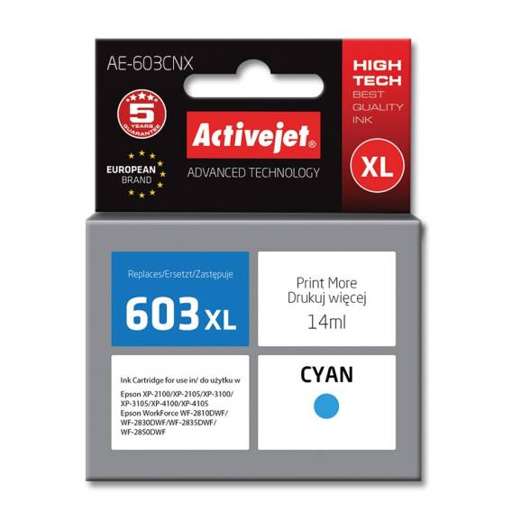 Obrázok pre Activejet Inkoust AE-603CNX (náhradní inkoust Epson 603XL T03A24; Supreme; 14 ml; modrý)