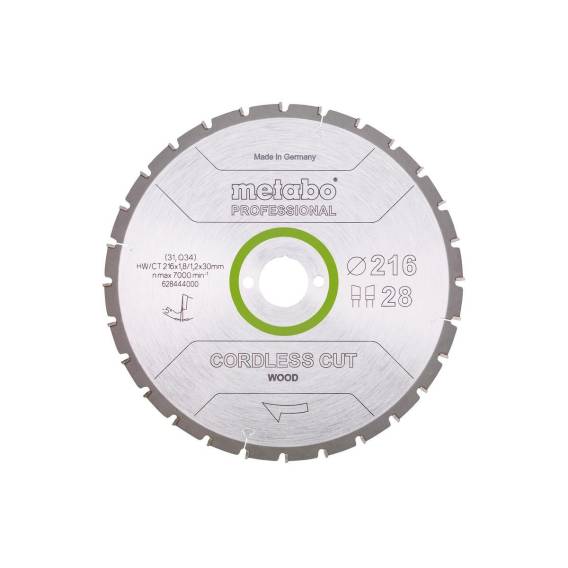 Obrázok pre METABO CIRCULAR SAW BLADE HW/CT 216x30x28Z CORDLESS CUT WOOD PROFESSIONAL