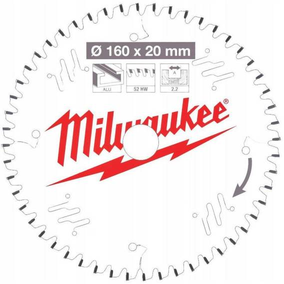 Obrázok pre MILWAUKEE CIRCULAR SAW BLADE 160x20x2.2x52z TF ALUMINUM