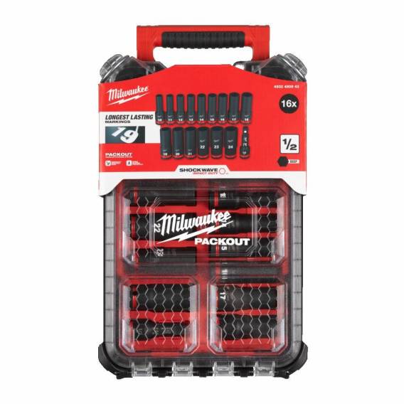 Obrázok pre MILWAUKEE IMPACT SOCKET SET 1/2" 16pcs PACKOUT