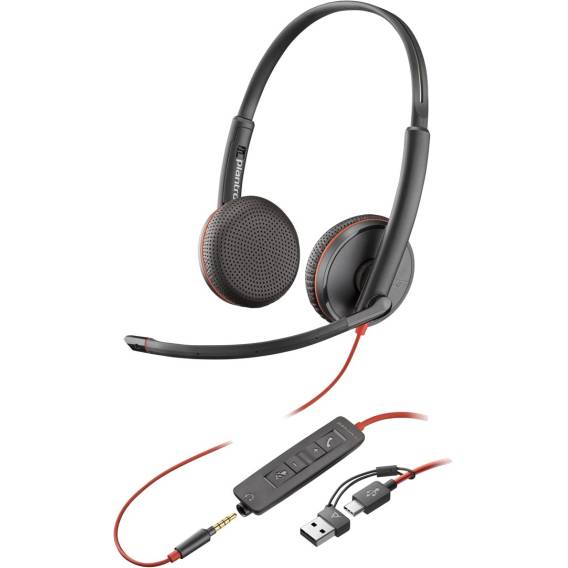 Obrázok pre HP Poly Stereofonní headset Poly Blackwire 3225 USB-C + 3,5mm konektor + adaptér USB-C/A (sada)