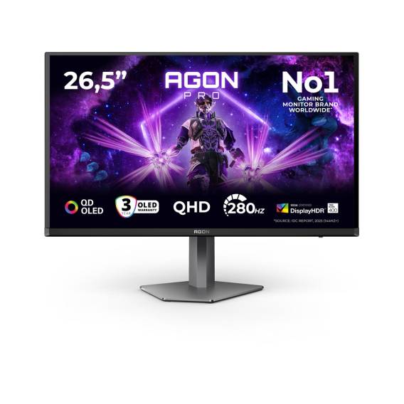 Obrázok pre AOC AGON PRO AG276QZD2 počítačový monitor 67,3 cm (26.5") 2560 x 1440 px Quad HD QD-OLED Černá, Šedá