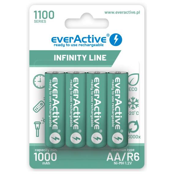 Obrázok pre Nabíjecí baterie everActive Ni-MH R6 AA 1100 mAh Infinity Line - 4 kusy