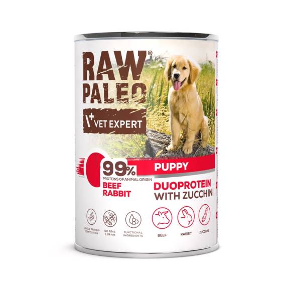 Obrázok pre VETEXPERT Raw Paleo Duoprotein Beef & Rabbit Puppy - vlhké krmivo pro psy - 400g