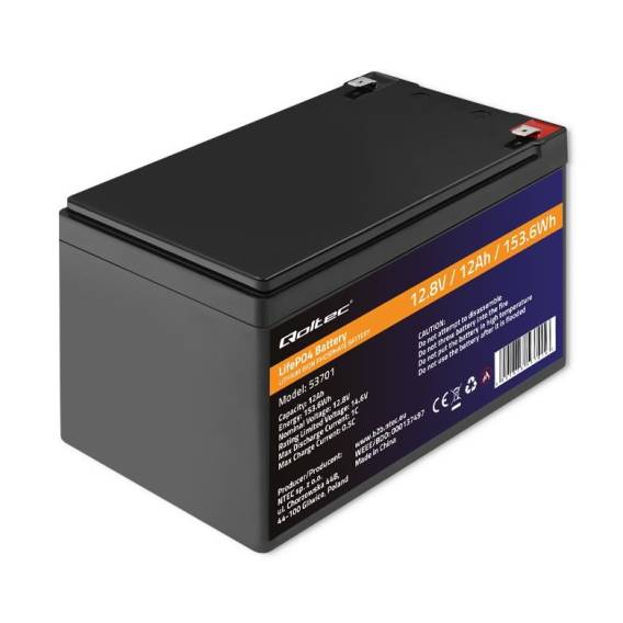 Obrázok pre Qoltec 53701 LiFePO4 lithium-železofosfátová baterie | 12,8V | 12Ah | 153,6 Wh | BMS