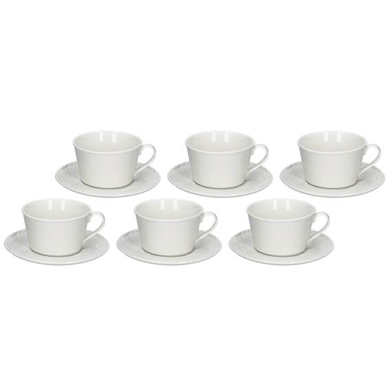 Obrázok pre Set of 6 Bosco Tea Cups with Saucer - White, 180 ml
