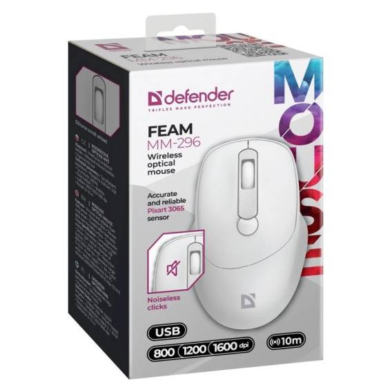 Obrázok pre DEFENDER MOUSE FEAM MM-296 RF SILENT BÍLÁ