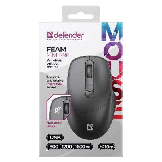 Obrázok pre MYŠ  DEFENDER FEAM MM-296 RF  SILENT ČERNÁ
