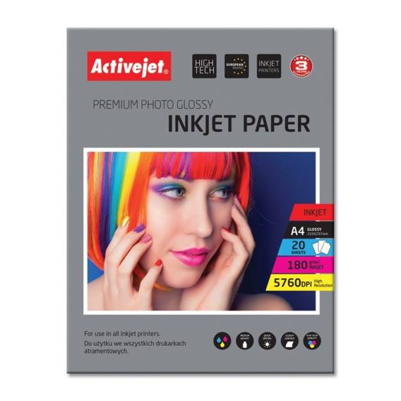 Obrázok pre Activejet Lesklý papír AP4-180G20 (A4; 20 ks)