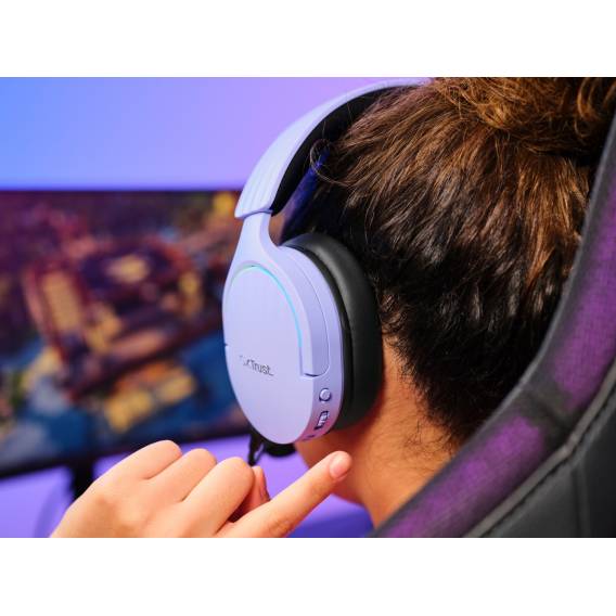 Obrázok pre Trust GXT 491P FAYZO Sluchátka s mikrofonem Kabelový a bezdrátový Přes hlavu Hraní USB Typ-A Bluetooth Černá, Purpurová