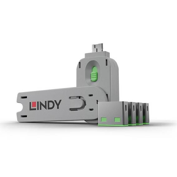 Obrázok pre Lindy 40451 blokátor portů Blokátor portu + klíč USB Typ-A Zelená ABS (akrylonitril-butadien-styren) 5 kusů