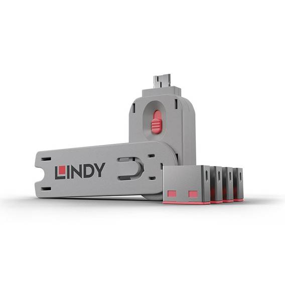Obrázok pre Lindy 40450 blokátor portů Blokátor portu + klíč USB Typ-A Růžová ABS (akrylonitril-butadien-styren) 5 kusů