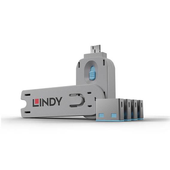 Obrázok pre Lindy 40452 blokátor portů Blokátor portu + klíč USB Typ-A Modrá ABS (akrylonitril-butadien-styren) 5 kusů