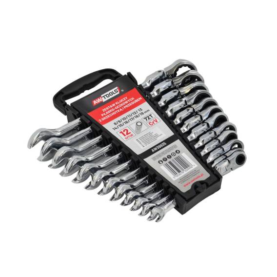 Obrázok pre Wrench set, double-ended, with ratchet, joint, 12p