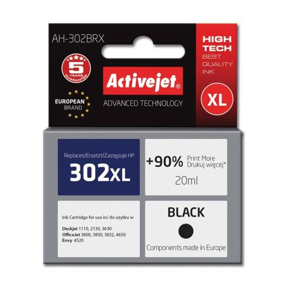 Obrázok pre Activejet AH-302BRX Inkoust (náhradní inkoust HP 302XL F6U68AE; Premium; 20 ml; černý)