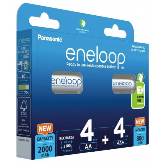 Obrázok pre Dobíjecí baterie PANASONIC ENELOOP 4x AA 2000 mAh + 4x AAA 800 mAh 8 szt (BK-3MCDE+4MCDE/8CP)